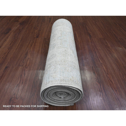 Oushak And Peshawar Wool Hand Knotted Rug Ivory 2.7x18.9 -O020690