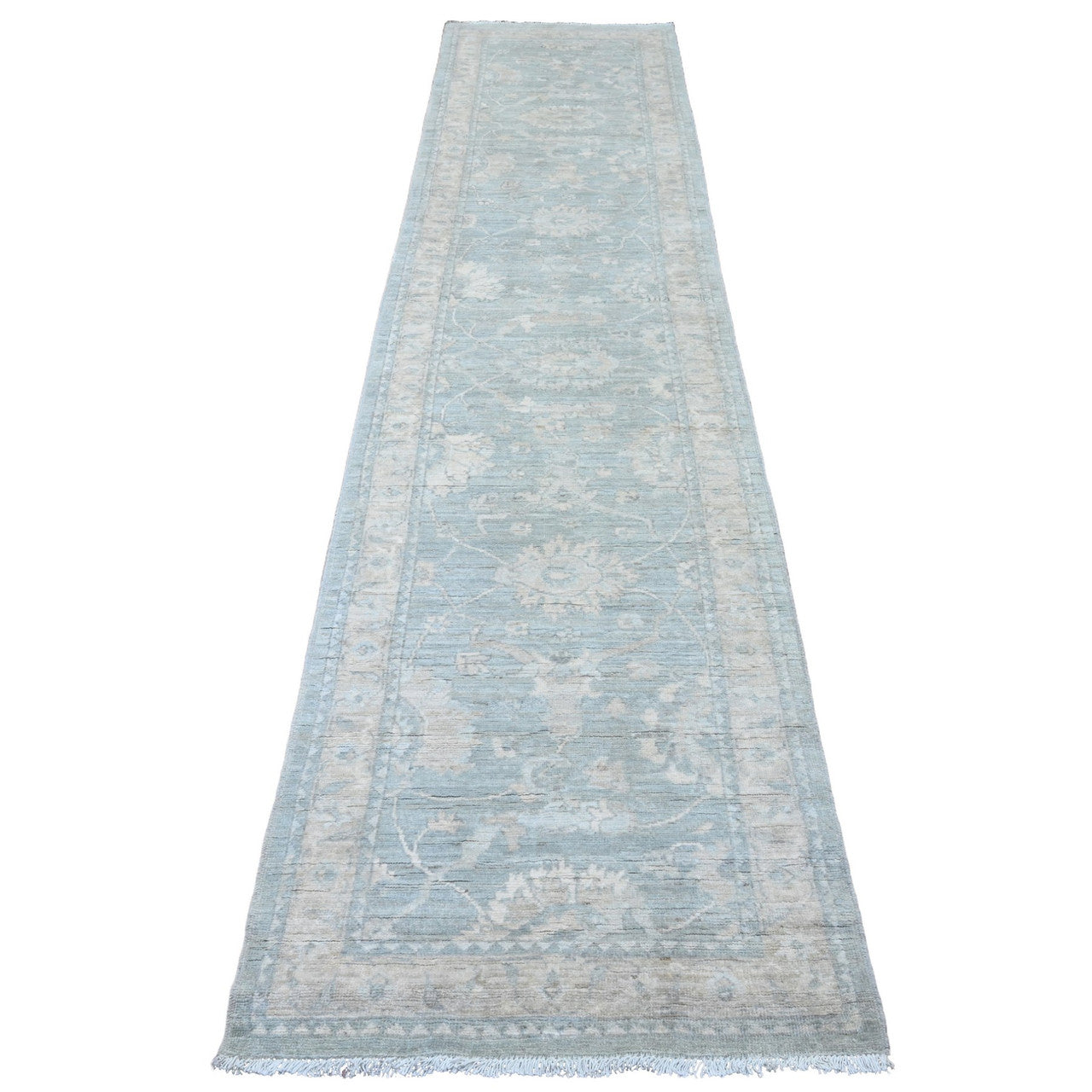 Oushak And Peshawar Wool Hand Knotted Rug Grey 2.8x11.7 -O020692