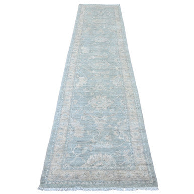 Oushak And Peshawar Wool Hand Knotted Rug Grey 2.8x11.7 -O020692
