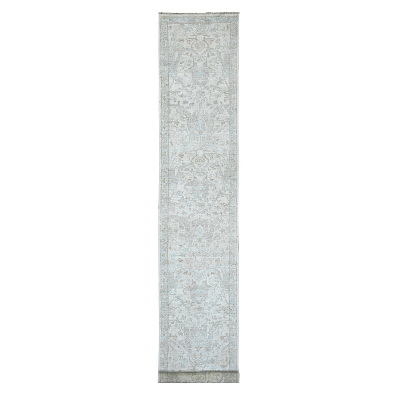 Oushak And Peshawar Wool Hand Knotted Rug Ivory 2.8x16.3 -O020693