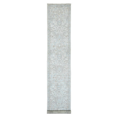 Oushak And Peshawar Wool Hand Knotted Rug Ivory 2.8x16.3 -O020693