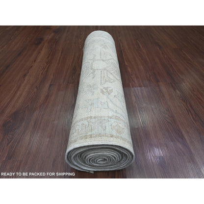 Oushak And Peshawar Wool Hand Knotted Rug Ivory 2.8x16.3 -O020693