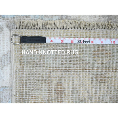 Oushak And Peshawar Wool Hand Knotted Rug Ivory 2.8x16.3 -O020693