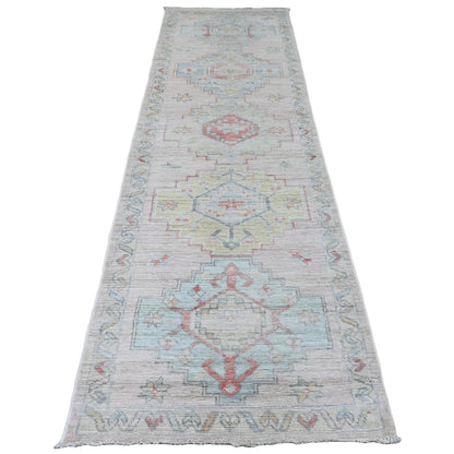 Oushak And Peshawar Wool Hand Knotted Rug Pink 3.1x10.0 -O020698
