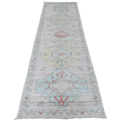 Oushak And Peshawar Wool Hand Knotted Rug Pink 3.1x10.0 -O020698