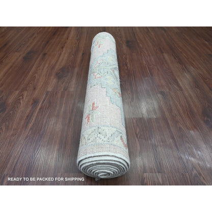Oushak And Peshawar Wool Hand Knotted Rug Pink 3.1x10.0 -O020698