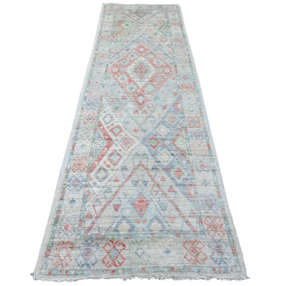 Oushak And Peshawar Wool Hand Knotted Rug Grey 3.2x10.5 -O020699