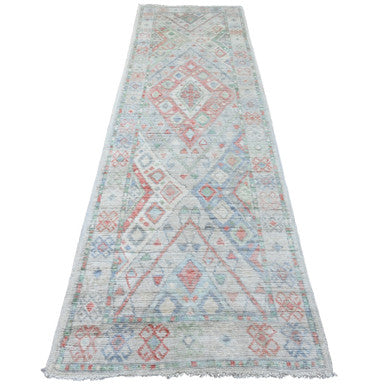 Oushak And Peshawar Wool Hand Knotted Rug Grey 3.2x10.5 -O020699