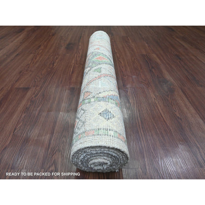 Oushak And Peshawar Wool Hand Knotted Rug Grey 3.2x10.5 -O020699