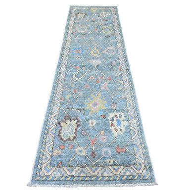 Oushak And Peshawar Wool Hand Knotted Rug Blue 2.9x9.9 -O020701