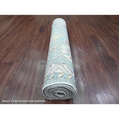 Oushak And Peshawar Wool Hand Knotted Rug Blue 2.9x9.9 -O020701