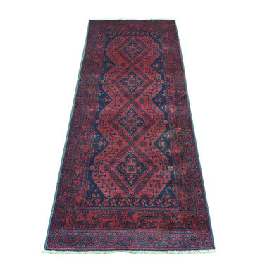 Tribal & Geometric Wool Hand Knotted Rug Red 2.8x6.6 -O020711