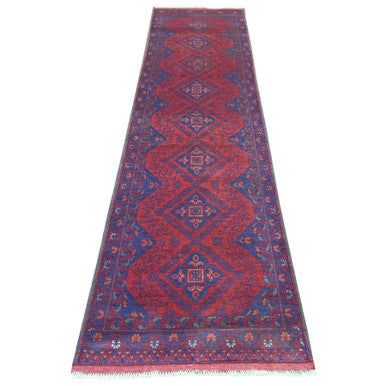 Tribal & Geometric Wool Hand Knotted Rug Red 2.7x9.8 -O020716