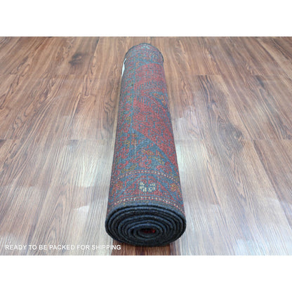 Tribal & Geometric Wool Hand Knotted Rug Red 2.7x9.8 -O020716