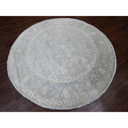 Oushak And Peshawar Wool Hand Knotted Rug Grey 7.8x7.10 -O020731