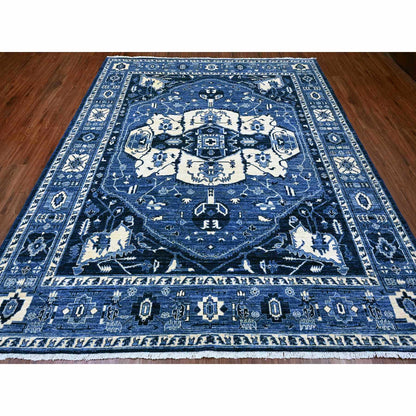Oushak And Peshawar Wool Hand Knotted Rug Blue 8.2x9.9 -O020739