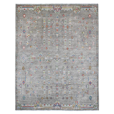 Tribal & Geometric Wool Hand Knotted Rug Grey 9.1x11.5 -O020740