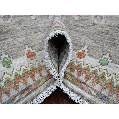 Tribal & Geometric Wool Hand Knotted Rug Grey 9.1x11.5 -O020740