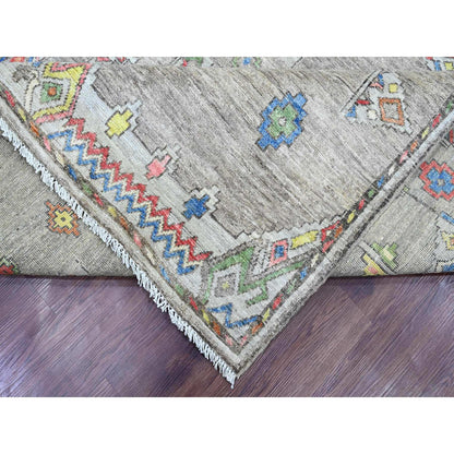 Tribal & Geometric Wool Hand Knotted Rug Grey 9.1x11.5 -O020740
