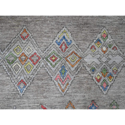 Tribal & Geometric Wool Hand Knotted Rug Grey 9.1x11.5 -O020740