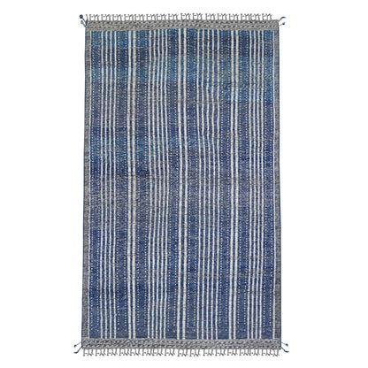 Tribal & Geometric Wool Hand Knotted Rug Blue 6.0x10.4 -O020741