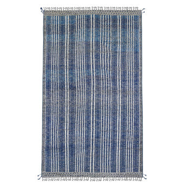 Tribal & Geometric Wool Hand Knotted Rug Blue 6.0x10.4 -O020741