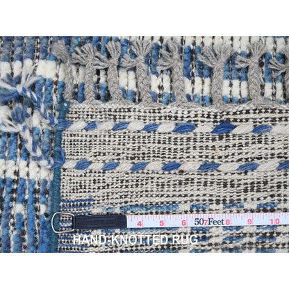 Tribal & Geometric Wool Hand Knotted Rug Blue 6.0x10.4 -O020741