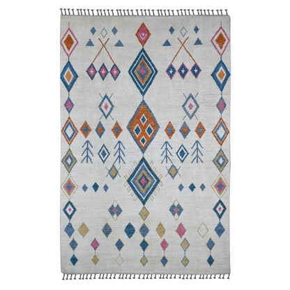 Tribal & Geometric Wool Hand Knotted Rug Ivory 6.0x9.3 -O020742