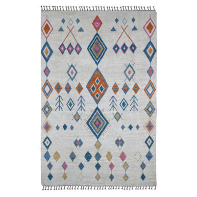 Tribal & Geometric Wool Hand Knotted Rug Ivory 6.0x9.3 -O020742