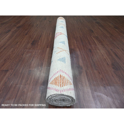 Tribal & Geometric Wool Hand Knotted Rug Ivory 6.0x9.3 -O020742