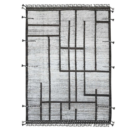Tribal & Geometric Wool Hand Knotted Rug Ivory 6.6x8.11 -O020743