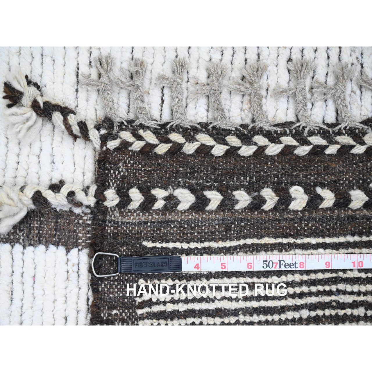 Ivory 6'6" x 8'11" Tribal & Geometric Hand knotted Wool Rug - Sku: O020743