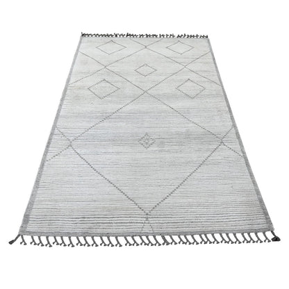 Tribal & Geometric Wool Hand Knotted Rug Ivory 4.1x6.8 -O020744