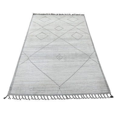 Tribal & Geometric Wool Hand Knotted Rug Ivory 4.1x6.8 -O020744