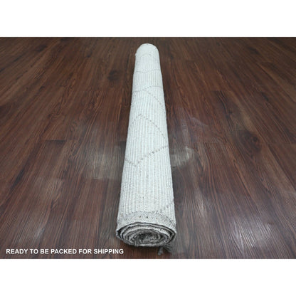 Tribal & Geometric Wool Hand Knotted Rug Ivory 4.1x6.8 -O020744