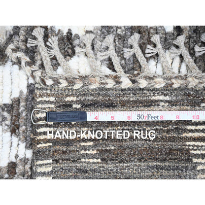 Tribal & Geometric Wool Hand Knotted Rug Brown 4.1x5.6 -O020745