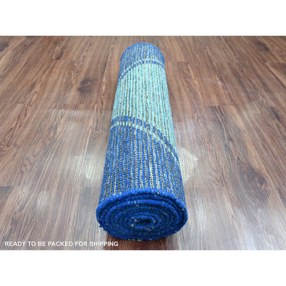 Tribal & Geometric Wool Hand Knotted Rug Blue 2.10x10.3 -O020746