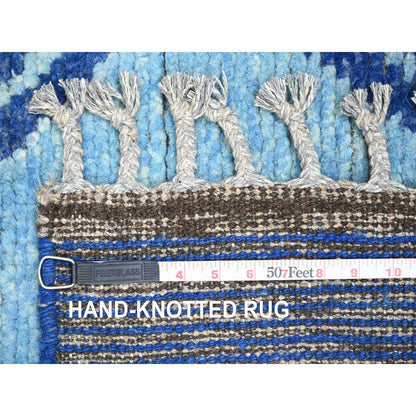 Tribal & Geometric Wool Hand Knotted Rug Blue 2.10x10.3 -O020746