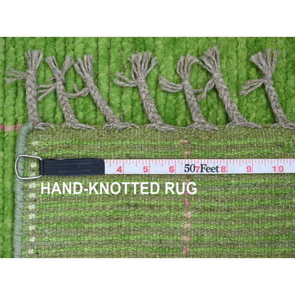 Tribal & Geometric Wool Hand Knotted Rug Green 2.6x9.1 -O020747