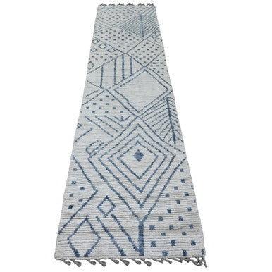 Tribal & Geometric Wool Hand Knotted Rug Ivory 2.5x10.6 -O020748