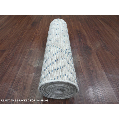 Tribal & Geometric Wool Hand Knotted Rug Ivory 2.5x10.6 -O020748