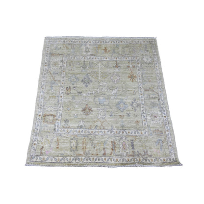 Oushak And Peshawar Wool Hand Knotted Rug Green 4.1x4.2 -O020752