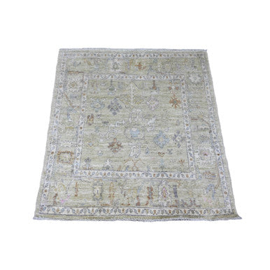 Oushak And Peshawar Wool Hand Knotted Rug Green 4.1x4.2 -O020752