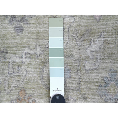 Oushak And Peshawar Wool Hand Knotted Rug Green 4.1x4.2 -O020752