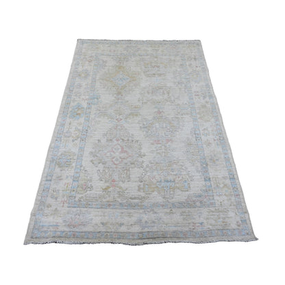Oushak And Peshawar Wool Hand Knotted Rug Ivory 3.11x6.0 -O020755