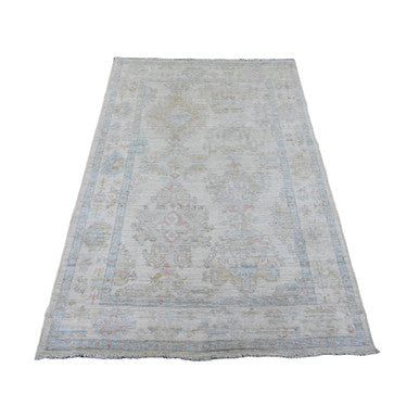 Oushak And Peshawar Wool Hand Knotted Rug Ivory 3.11x6.0 -O020755