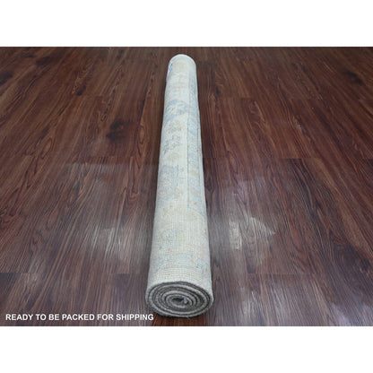 Oushak And Peshawar Wool Hand Knotted Rug Ivory 3.11x6.0 -O020755