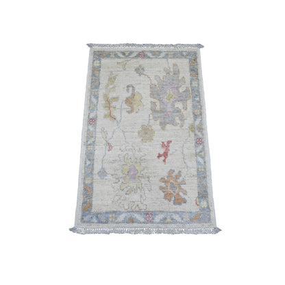 Oushak And Peshawar Wool Hand Knotted Rug Ivory 1.11x2.11 -O020757