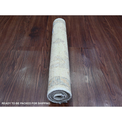 Oushak And Peshawar Wool Hand Knotted Rug Ivory 1.11x2.11 -O020757