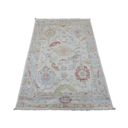 Oushak And Peshawar Wool Hand Knotted Rug Ivory 3.10x5.10 -O020763